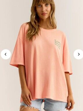 Z Supply Coral Peach Oversized Short Sleeve Tee Tennis Love Club
